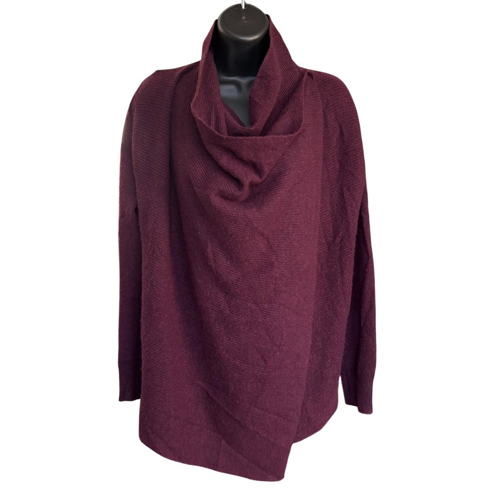 Club Monaco 100% Cashmere Wrap Sweater Sz XS Wine Red Asymmetric Quiet Luxury